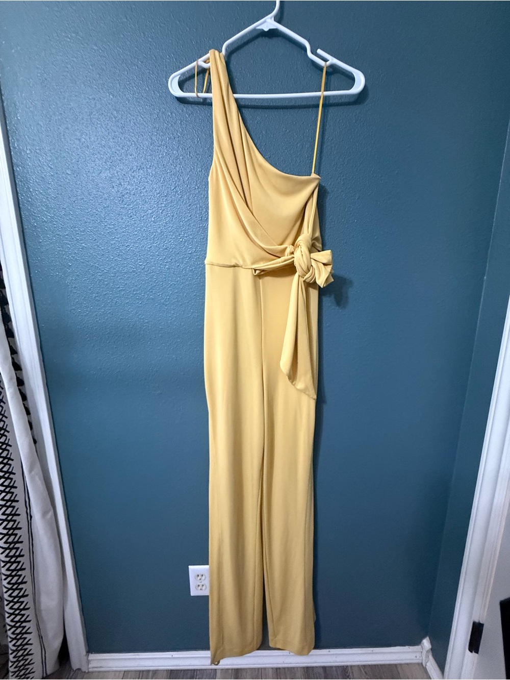 C/MEO Collective Yellow One-Shoulder Draped Jumpsuit
